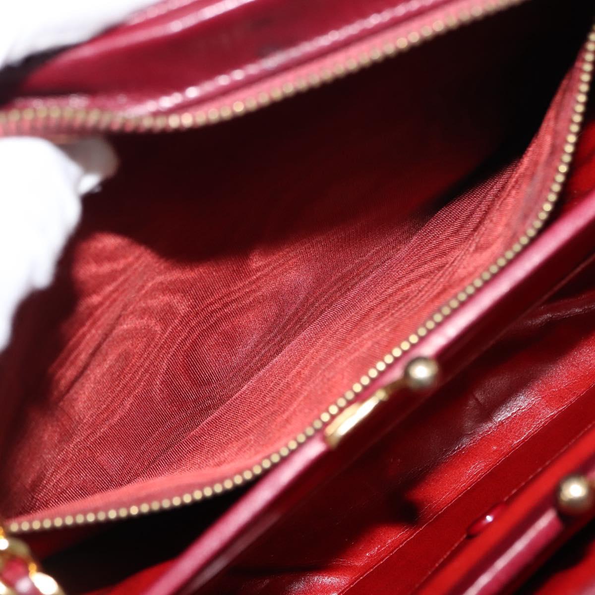 BALLY V Stitch Chain Hand Bag Lamb Skin Bordeaux Gold Auth bs29487