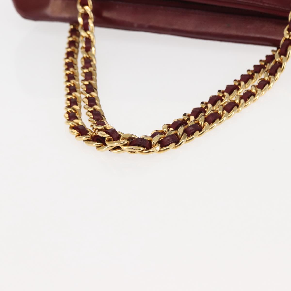 BALLY V Stitch Chain Hand Bag Lamb Skin Bordeaux Gold Auth bs29487