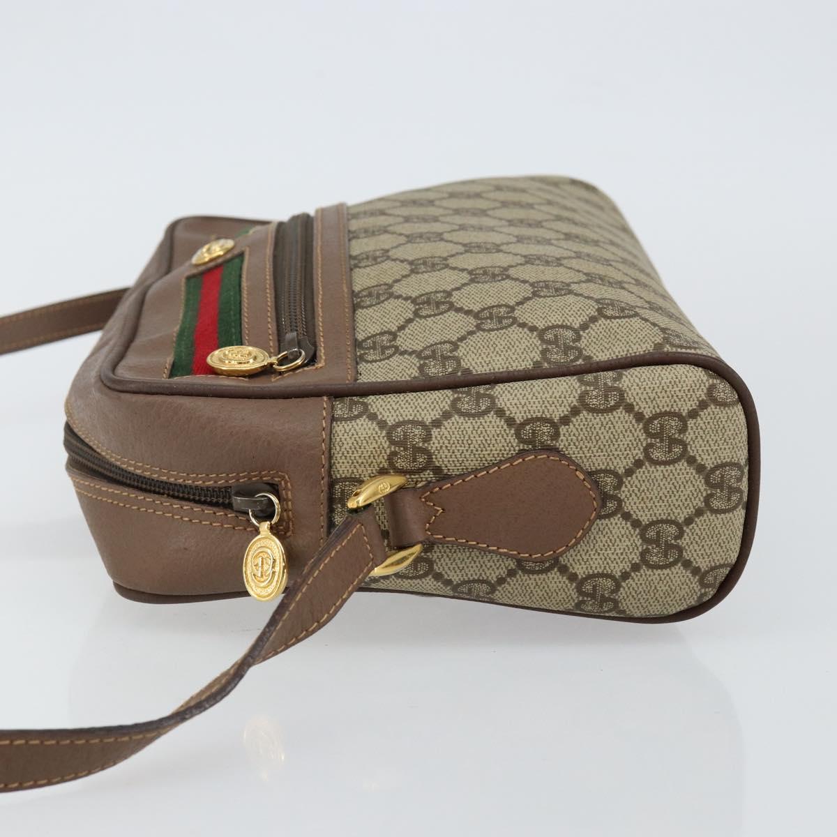 GUCCI GG Supreme Web Sherry Line Shoulder Bag PVC Beige Gold Red Auth bs29489
