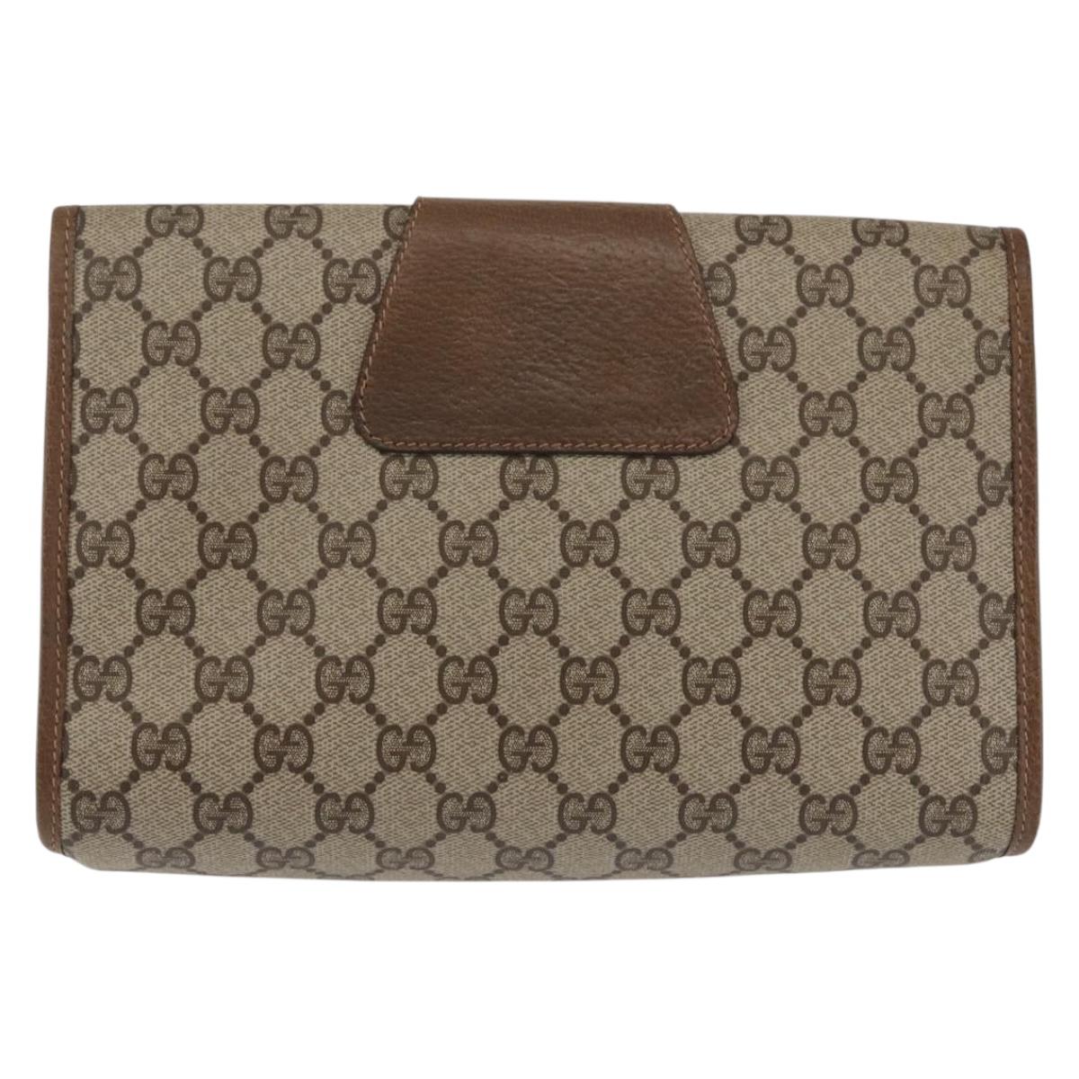 GUCCI GG Supreme Web Sherry Line Clutch Bag PVC Beige Red 89 01 030 Auth bs29490