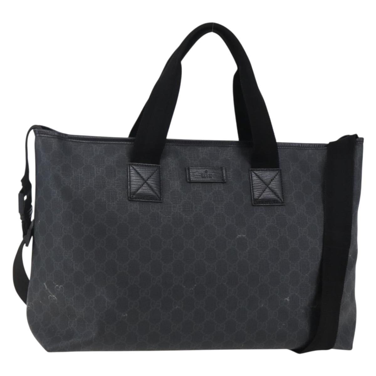 GUCCI GG Supreme Tote Bag PVC Leather 2way Black 162785 Auth bs29492