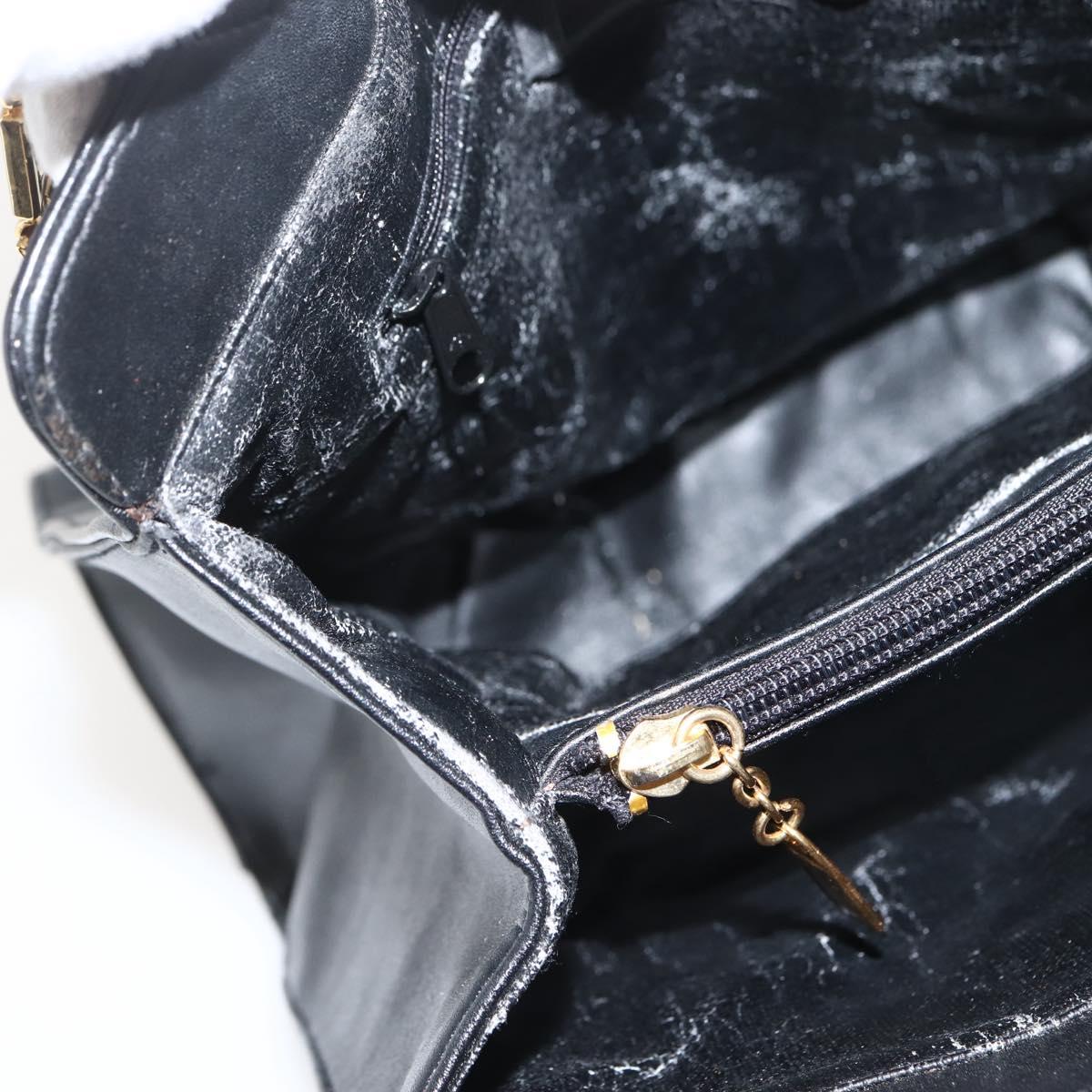 Gianni Versace Chain Tote Bag Leather Black Gold Auth bs29493