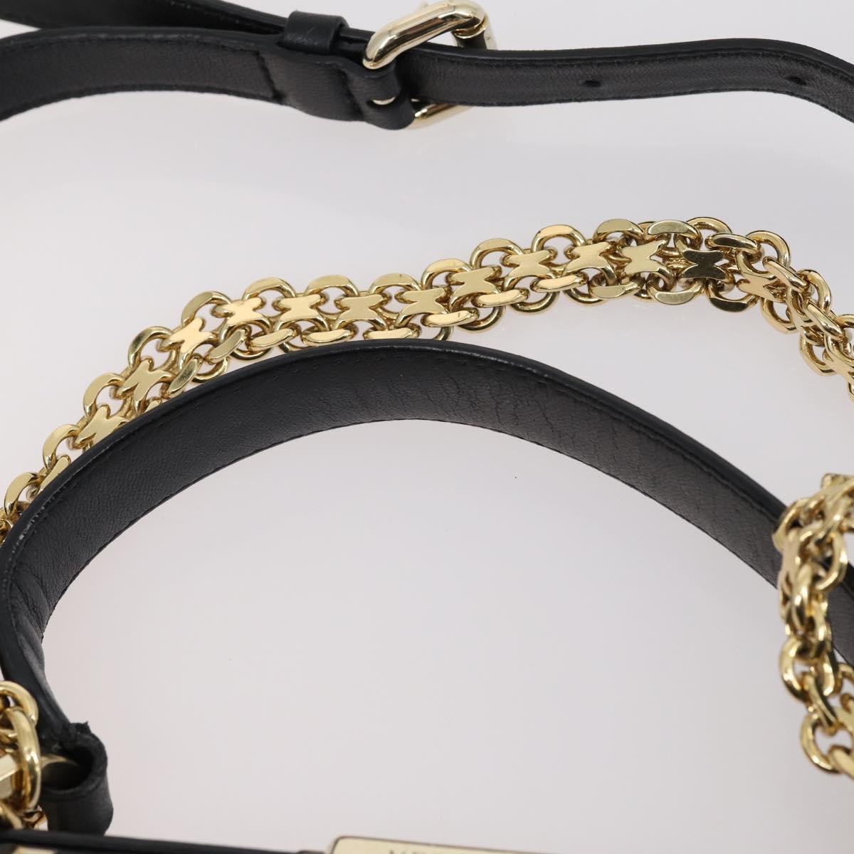 Gianni Versace Hand Bag Leather 2way Black Gold Auth bs29494