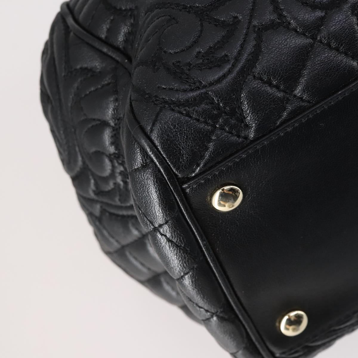 Gianni Versace Hand Bag Leather 2way Black Gold Auth bs29494