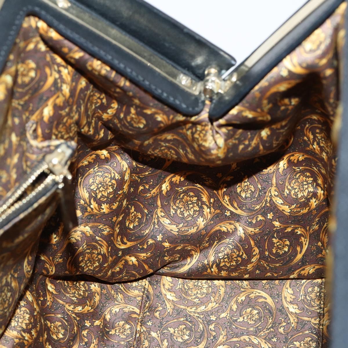 Gianni Versace Hand Bag Leather 2way Black Gold Auth bs29494