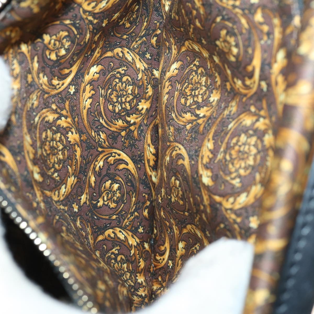 Gianni Versace Hand Bag Leather 2way Black Gold Auth bs29494