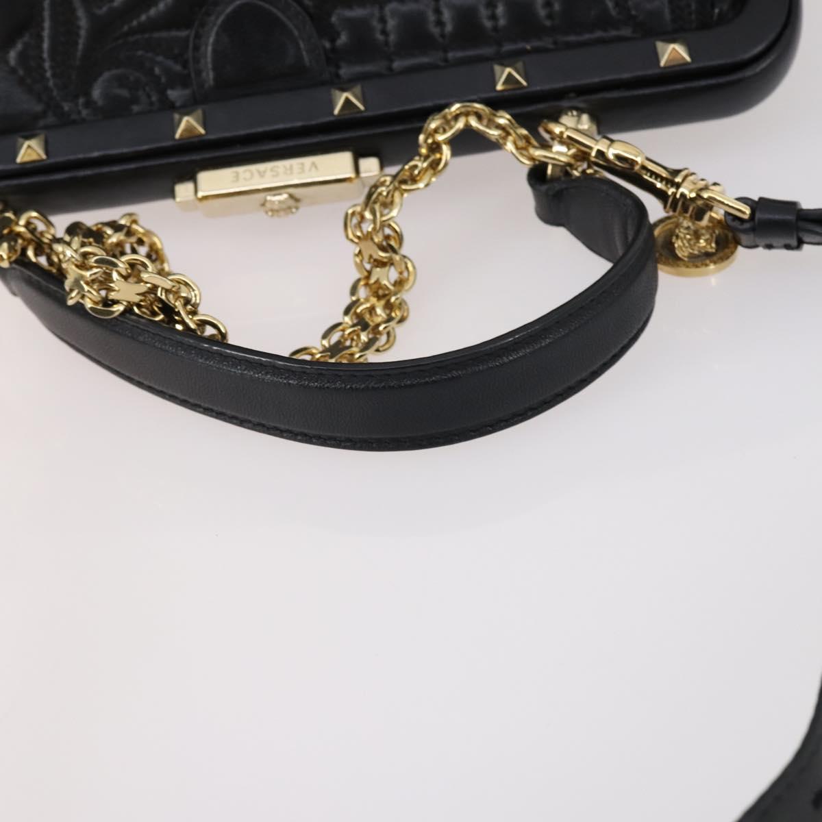 Gianni Versace Hand Bag Leather 2way Black Gold Auth bs29494