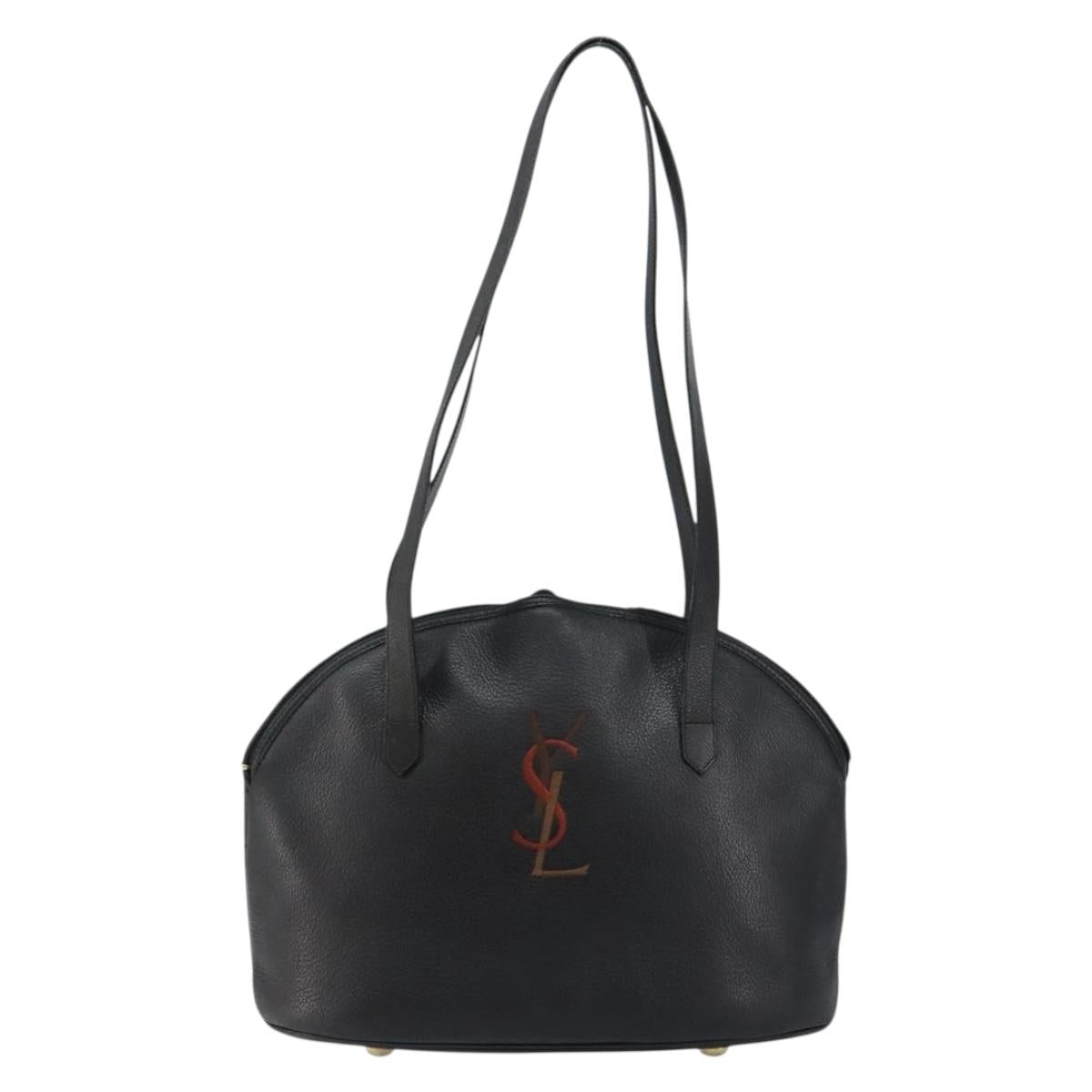 SAINT LAURENT Tote Bag Leather Black Gold Auth bs29495