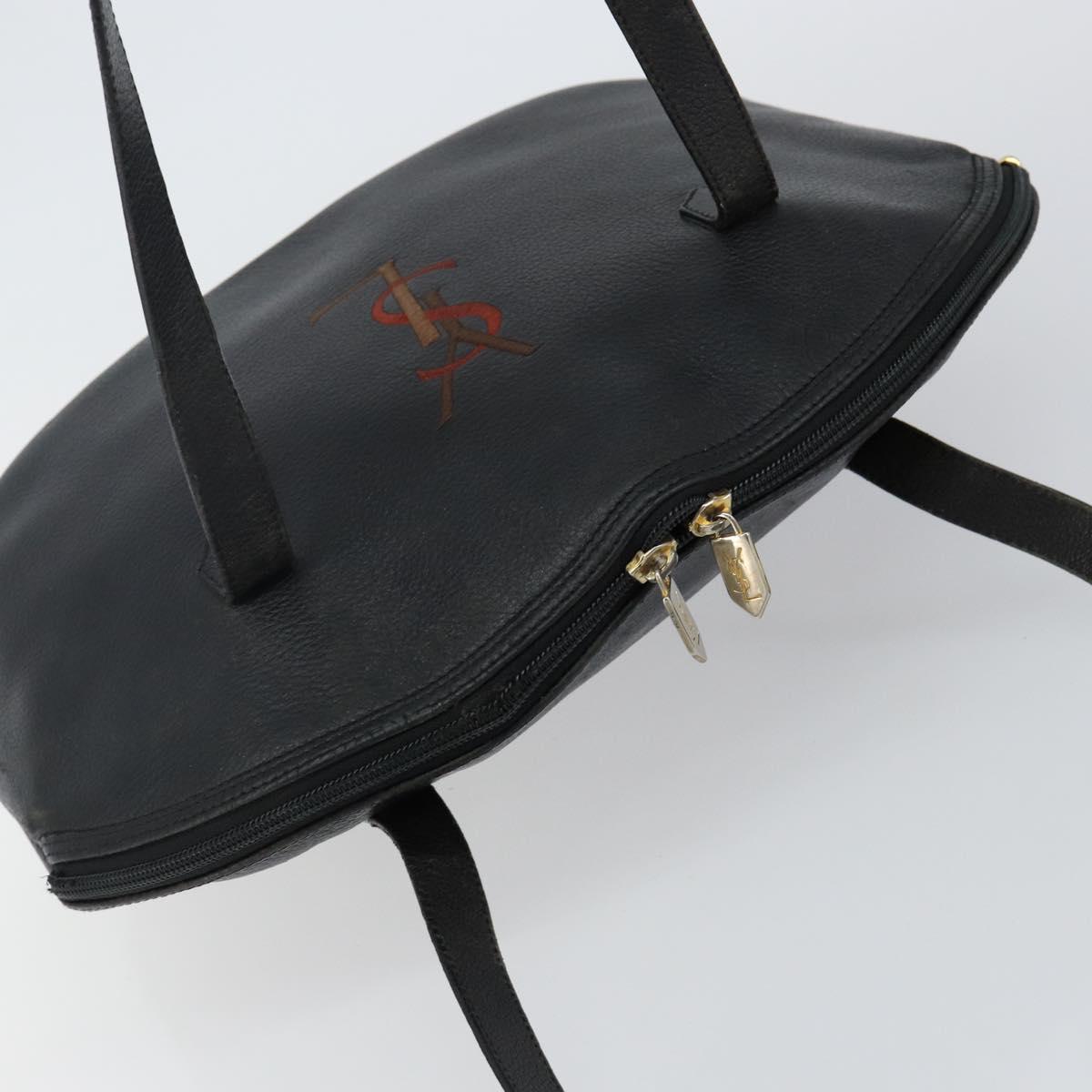 SAINT LAURENT Tote Bag Leather Black Gold Auth bs29495