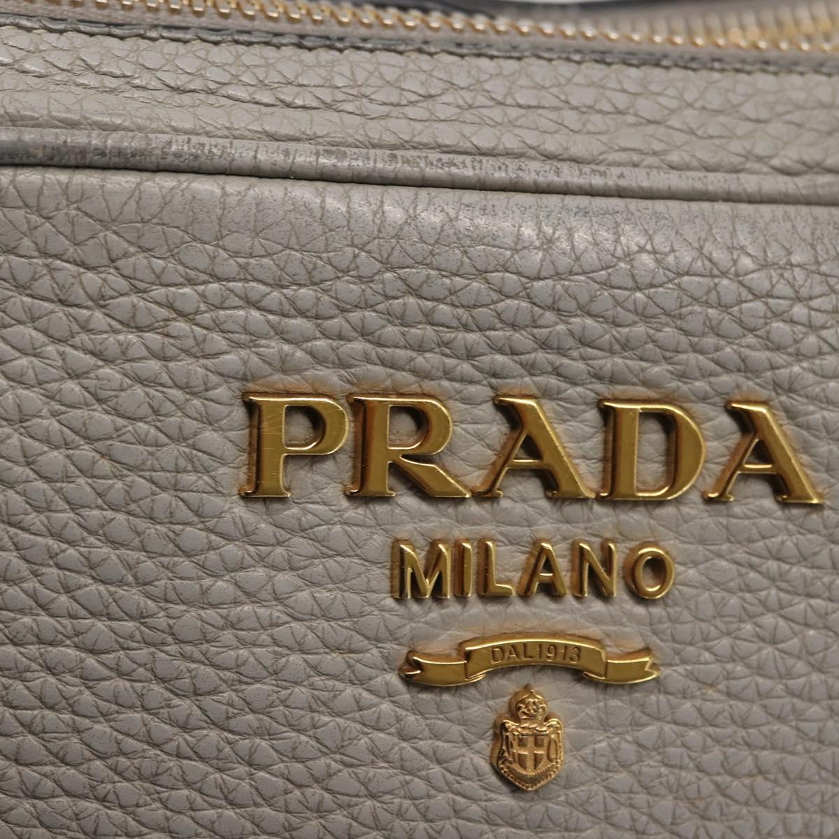 PRADA Shoulder Bag Leather Gray Gold Auth bs29496