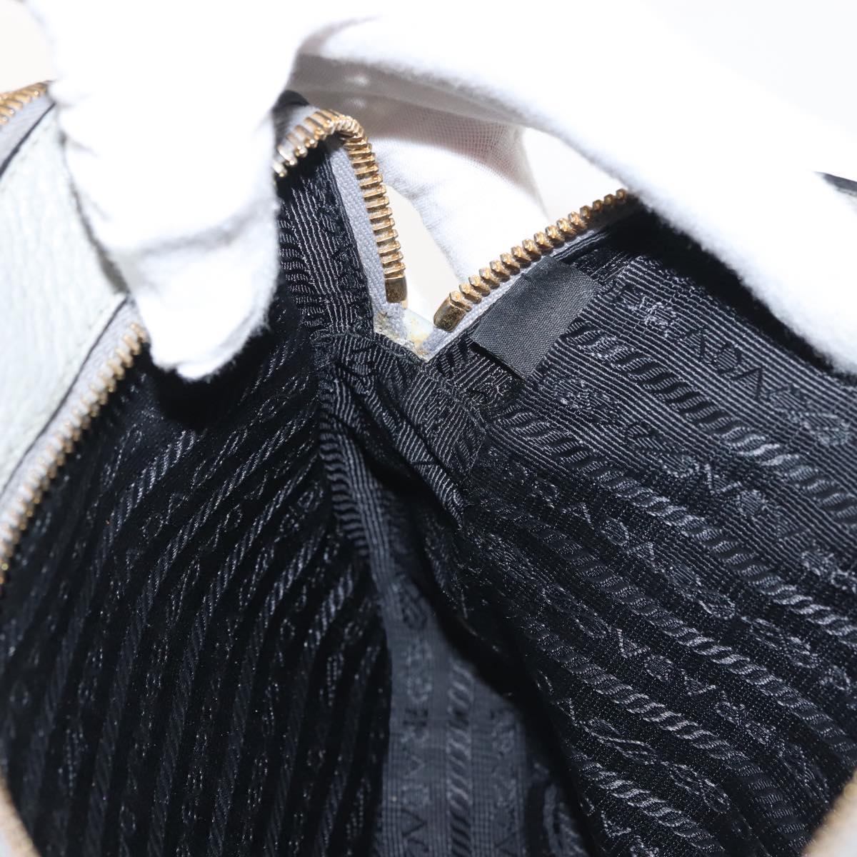 PRADA Shoulder Bag Leather Gray Gold Auth bs29496