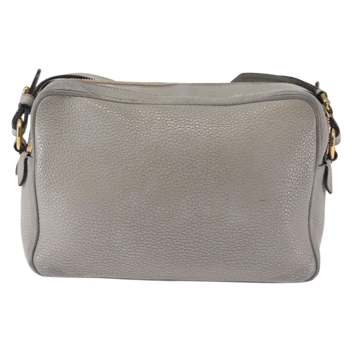 PRADA Shoulder Bag Leather Gray Gold Auth bs29496