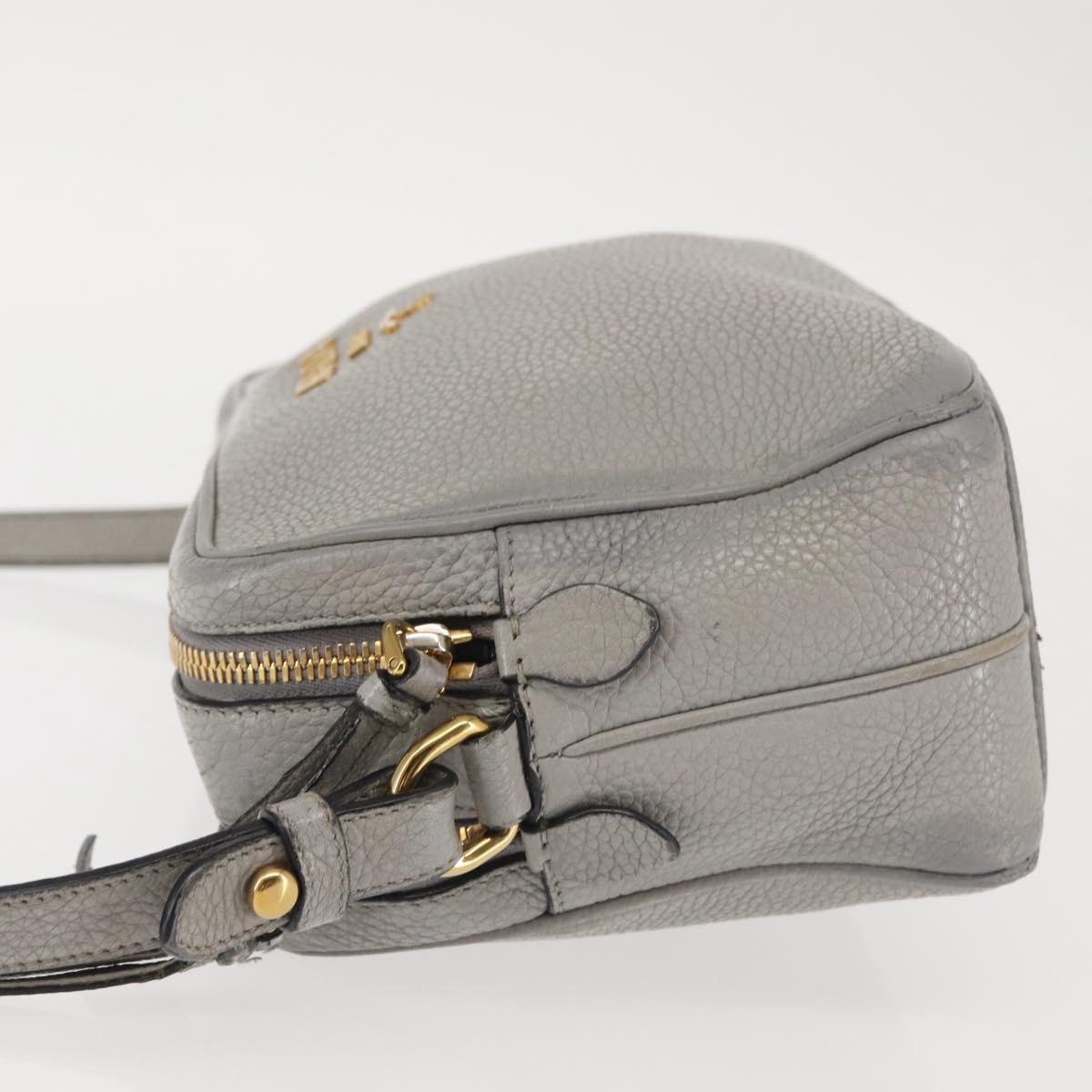 PRADA Shoulder Bag Leather Gray Gold Auth bs29496