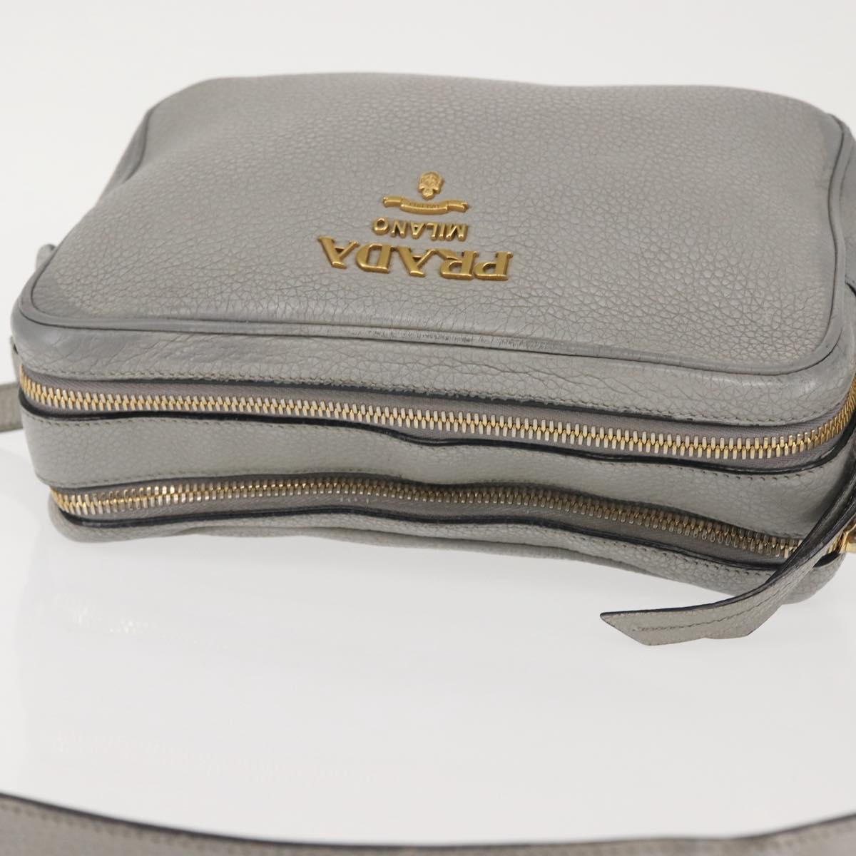 PRADA Shoulder Bag Leather Gray Gold Auth bs29496