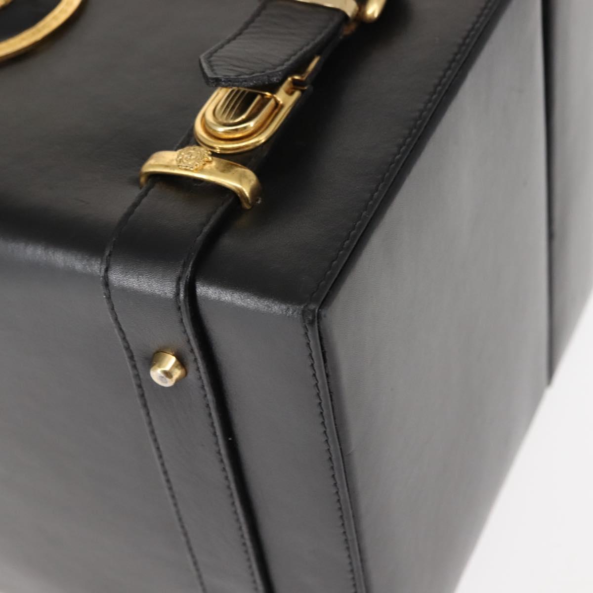 Gianni Versace Vanity case Hand Bag Leather Black Auth bs29499
