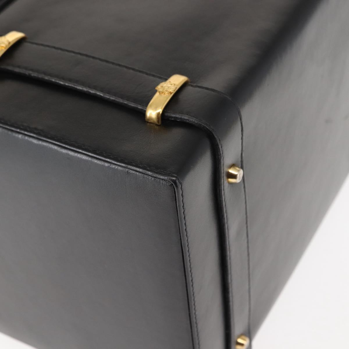 Gianni Versace Vanity case Hand Bag Leather Black Auth bs29499