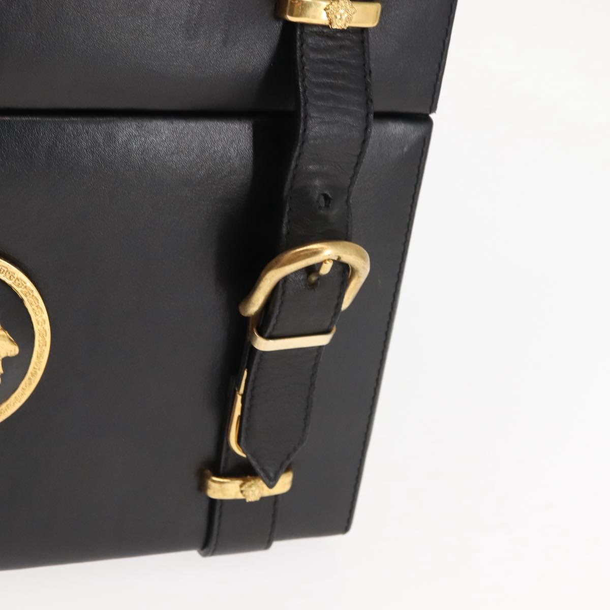 Gianni Versace Vanity case Hand Bag Leather Black Auth bs29499