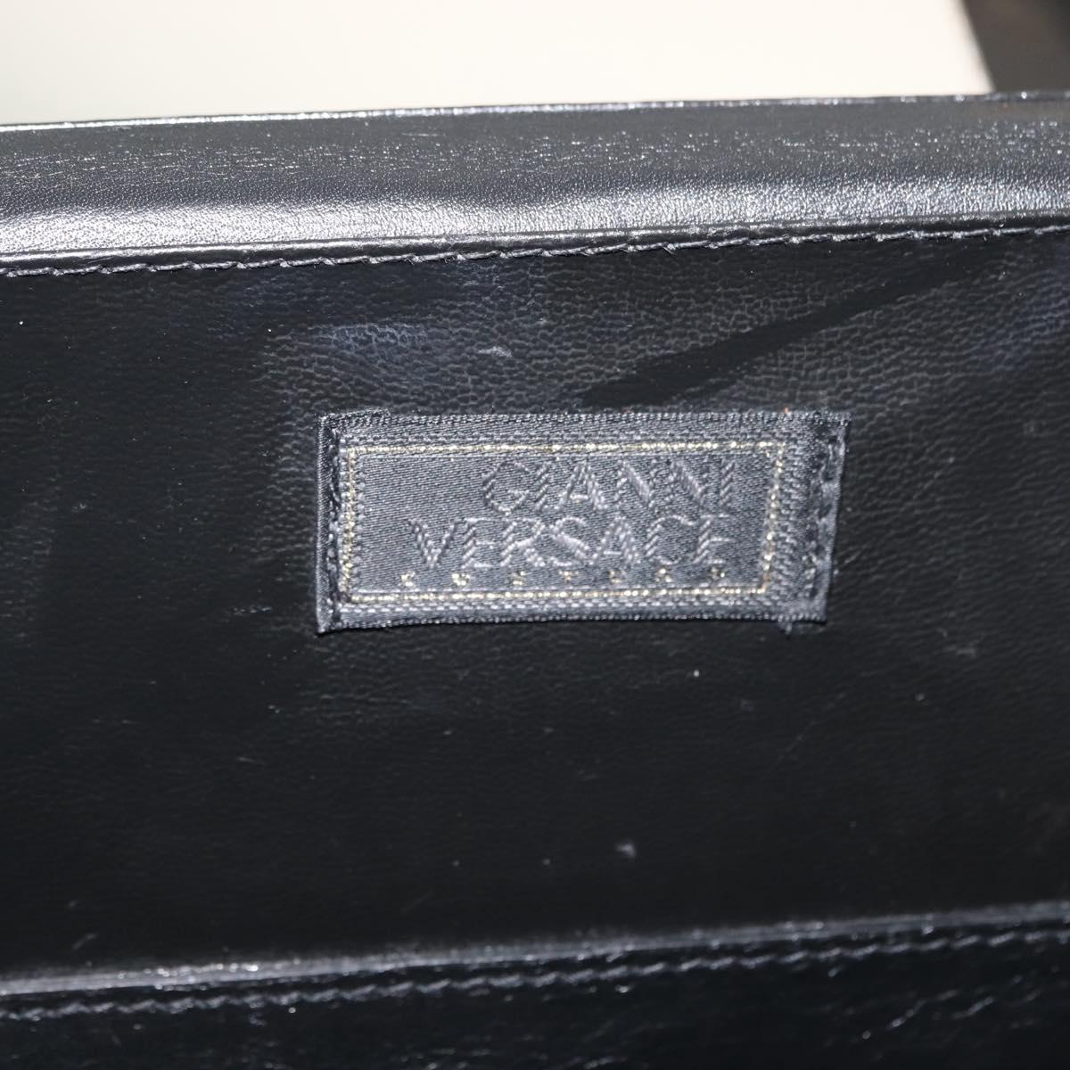 Gianni Versace Vanity case Hand Bag Leather Black Auth bs29499