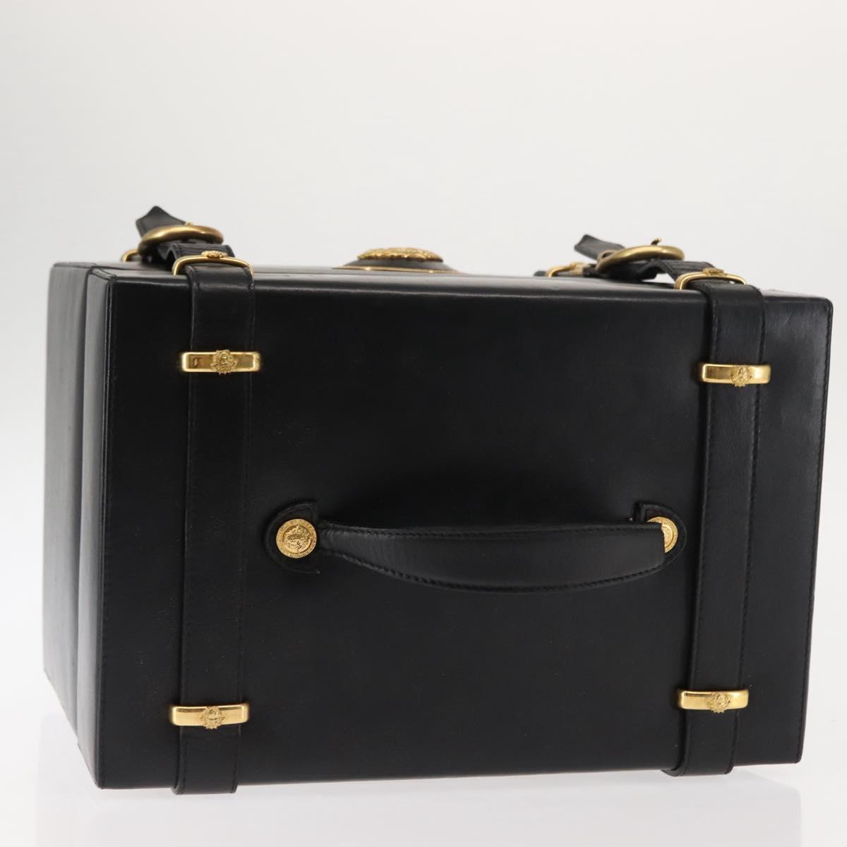 Gianni Versace Vanity case Hand Bag Leather Black Auth bs29499