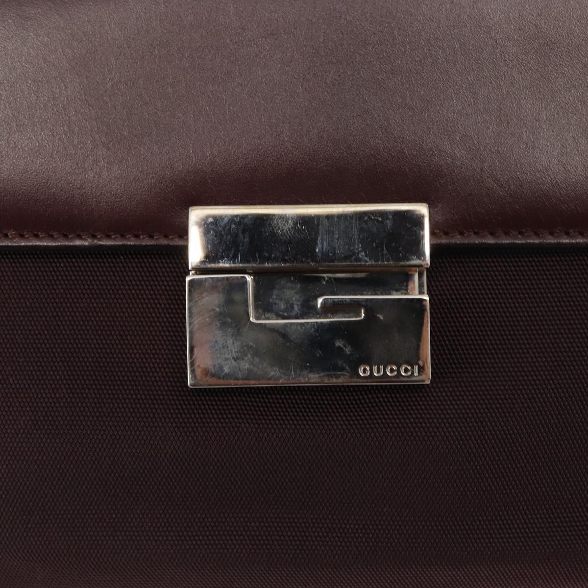 GUCCI Shoulder Bag Nylon Leather Brown Gold Auth bs29506