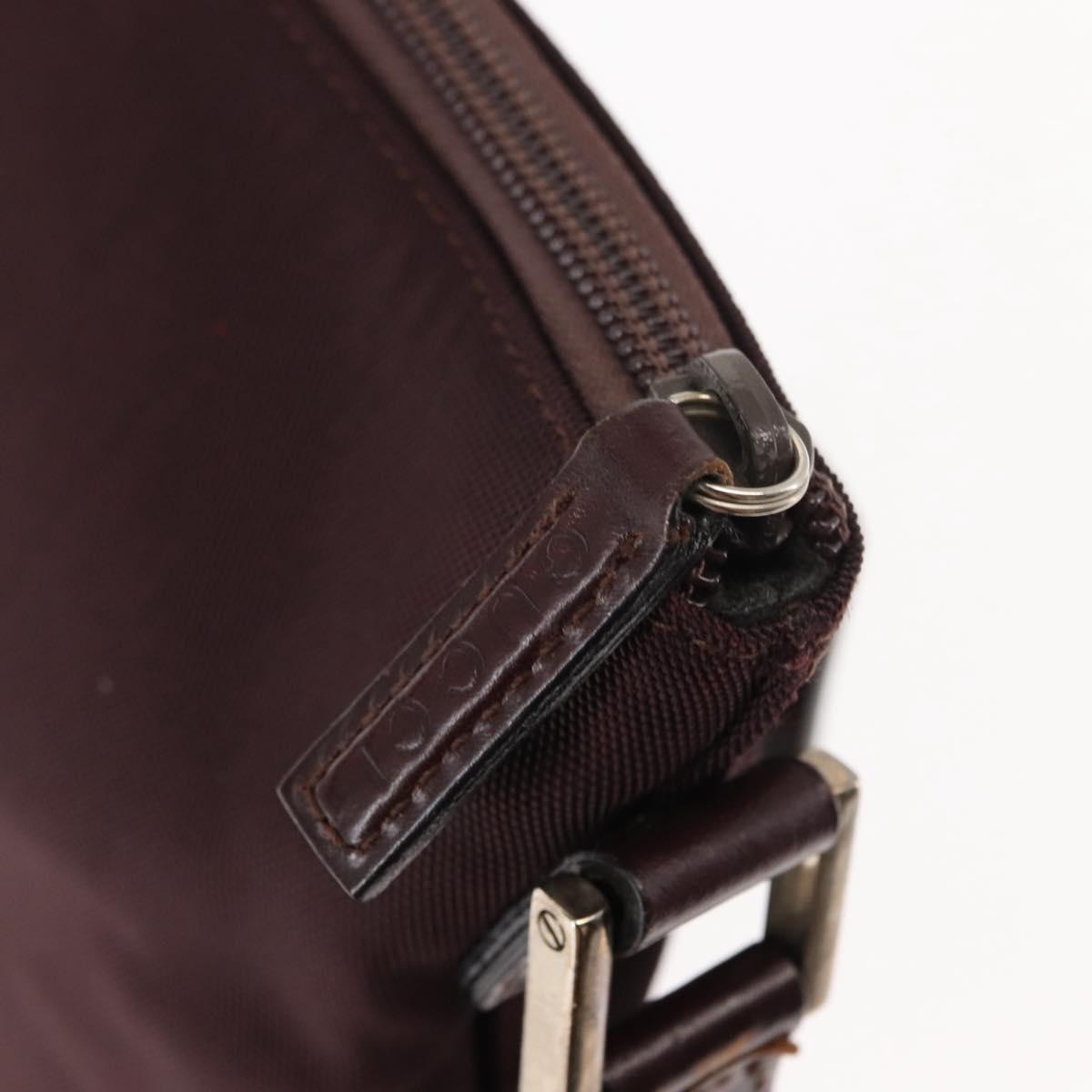 GUCCI Shoulder Bag Nylon Leather Brown Gold Auth bs29506