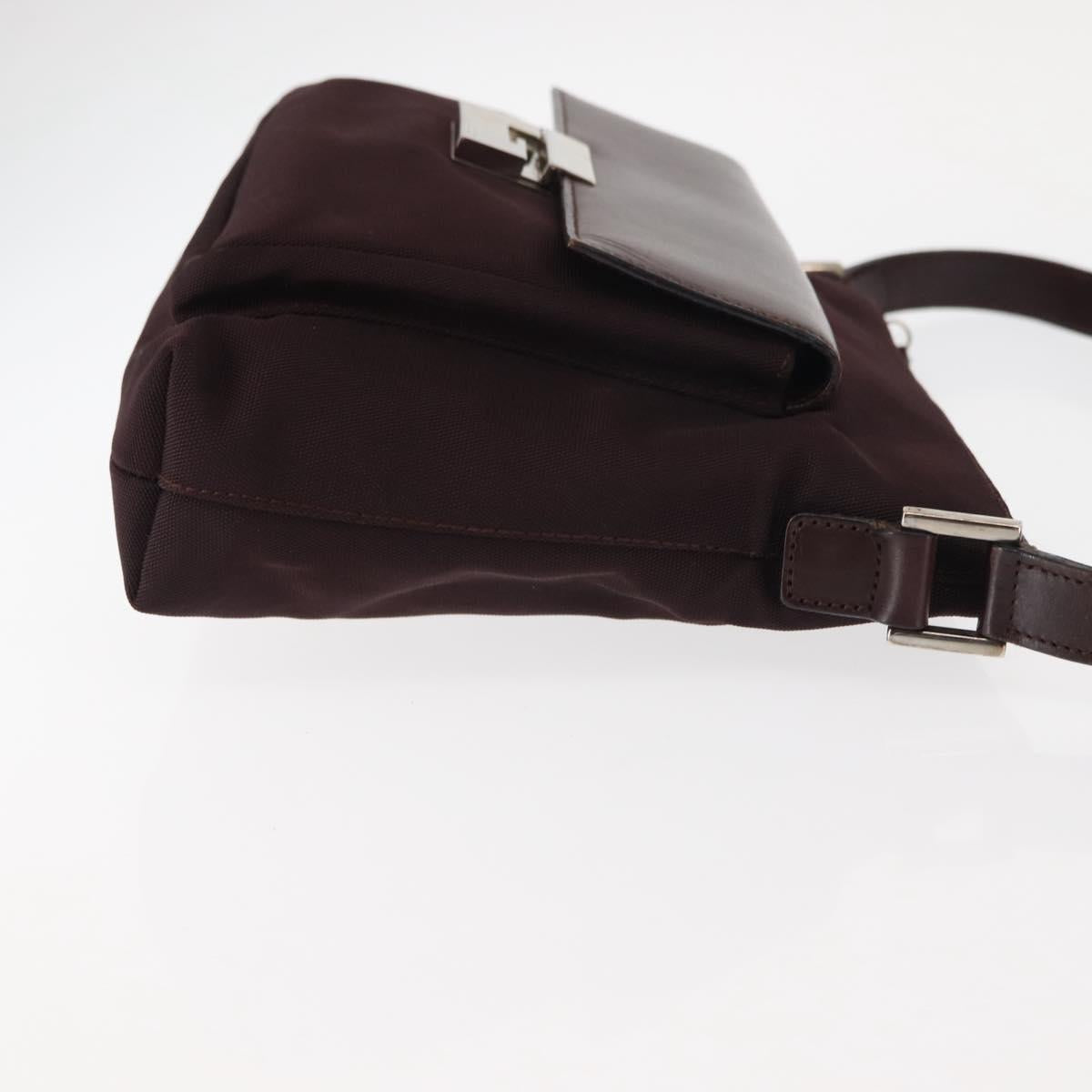 GUCCI Shoulder Bag Nylon Leather Brown Gold Auth bs29506