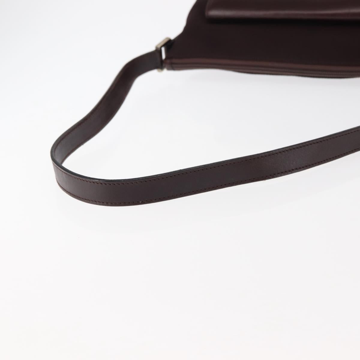 GUCCI Shoulder Bag Nylon Leather Brown Gold Auth bs29506
