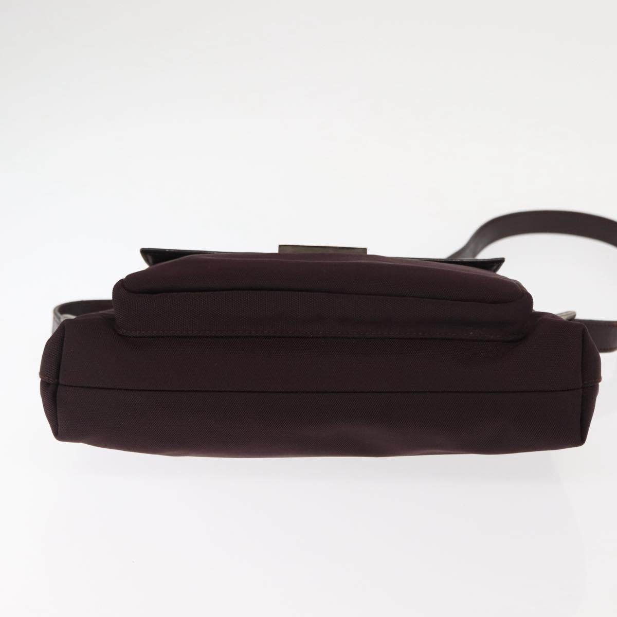 GUCCI Shoulder Bag Nylon Leather Brown Gold Auth bs29506