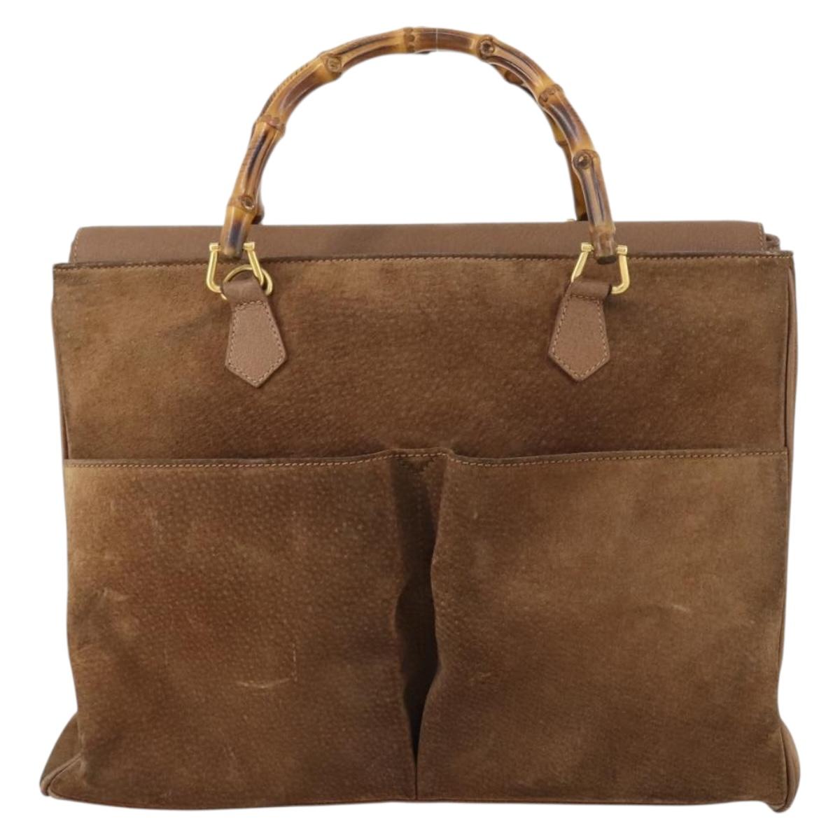 GUCCI Bamboo Hand Bag Suede Brown Gold 002 2855 0322 0 Auth bs29507