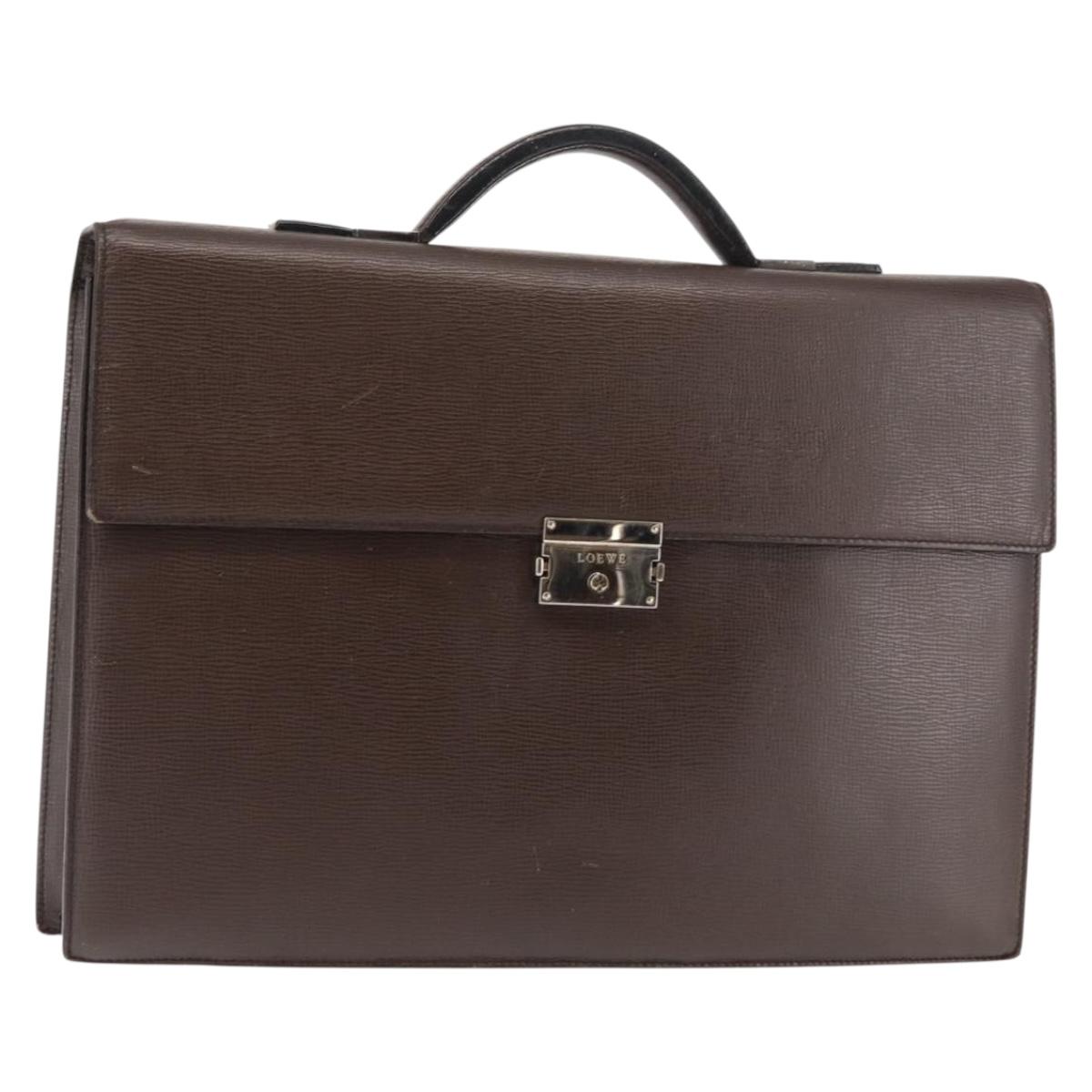 LOEWE Briefcase Leather Dark Brown Auth bs29533