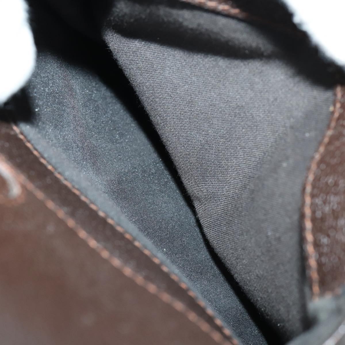 BVLGARI Shoulder Bag Leather Dark Brown Silver Auth bs29535