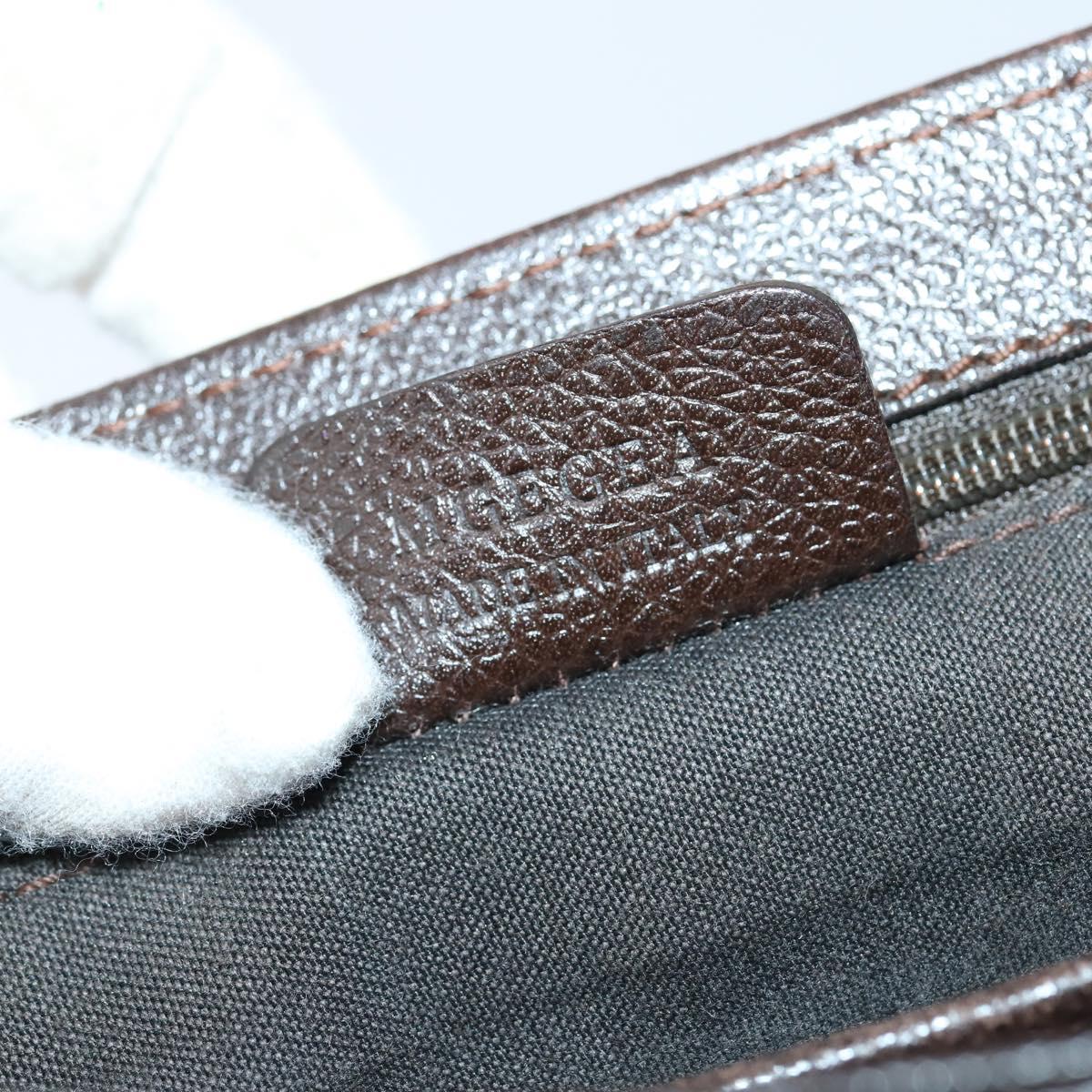 BVLGARI Shoulder Bag Leather Dark Brown Silver Auth bs29535