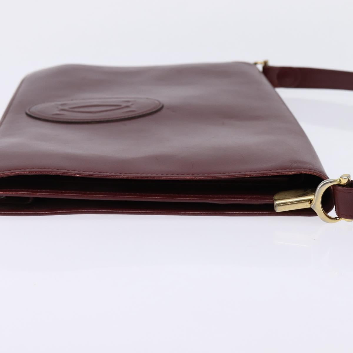 CARTIER Must Line Shoulder Bag Leather Bordeaux Gold Auth bs29536