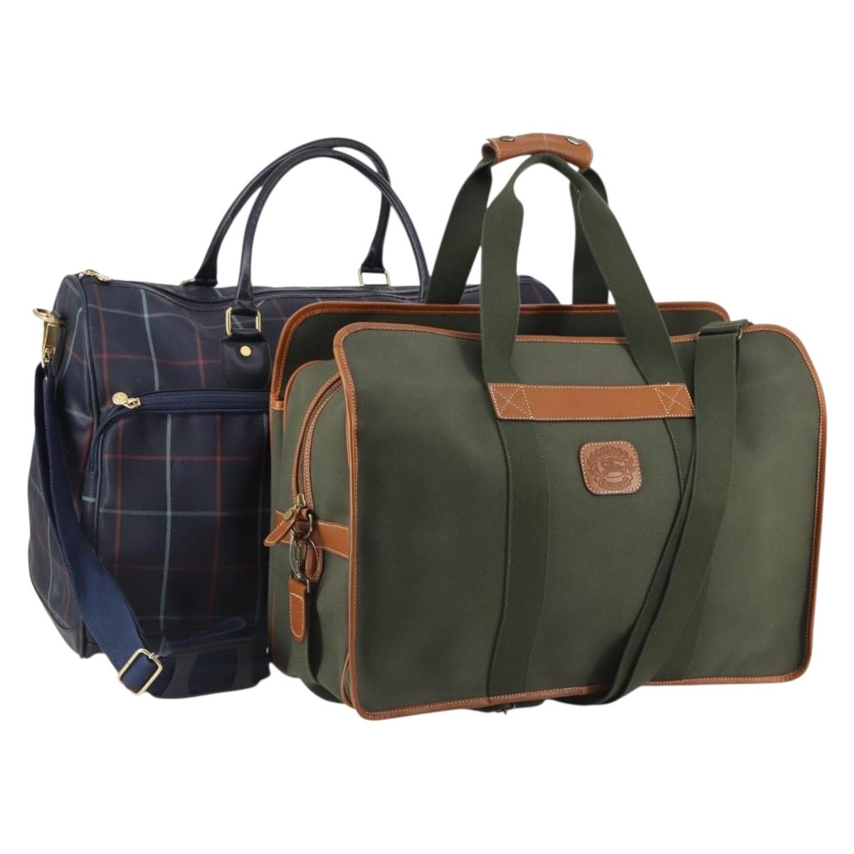 Burberrys Boston Bag PVC Canvas 2Set Navy Green Auth bs29550