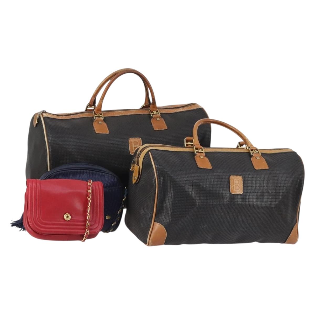 BALLY Hand Bag Leather PVC 4Set Black Red Navy Auth bs29555