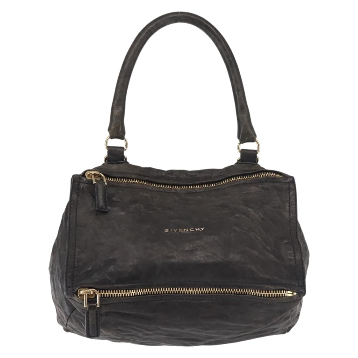 GIVENCHY Pandora Hand Bag Leather 2way Black Gold Auth bs29556