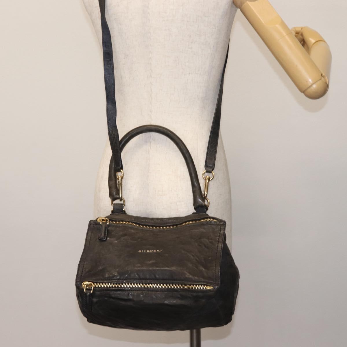 GIVENCHY Pandora Hand Bag Leather 2way Black Gold Auth bs29556