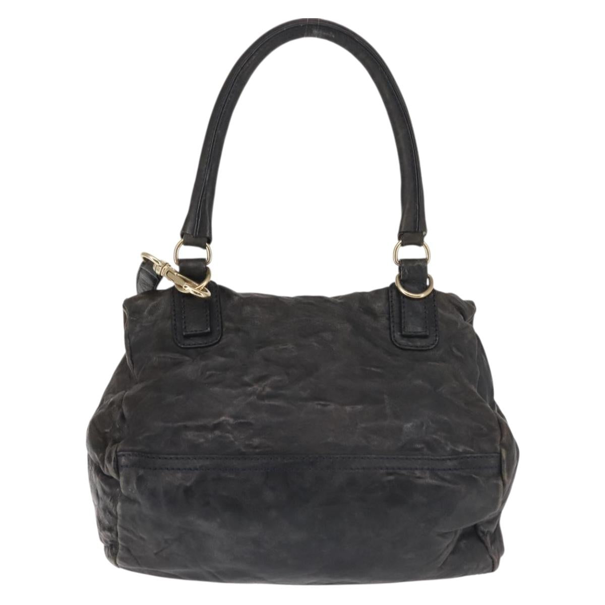 GIVENCHY Pandora Hand Bag Leather 2way Black Gold Auth bs29556