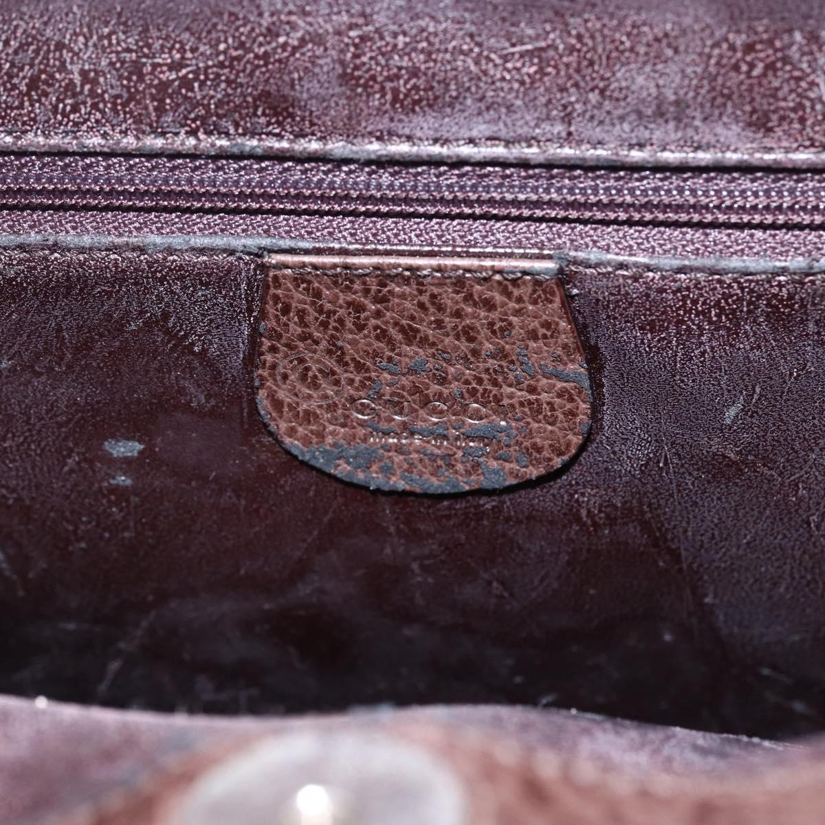 GUCCI Hand Bag Leather Brown Silver Auth bs29572