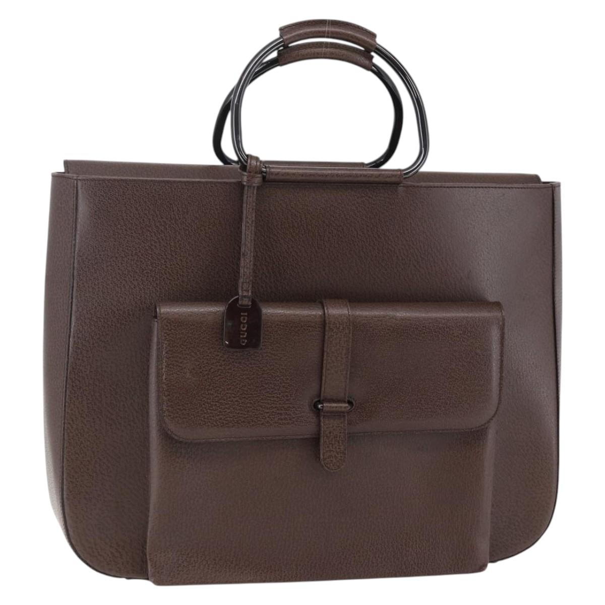 GUCCI Hand Bag Leather Brown Silver Auth bs29572