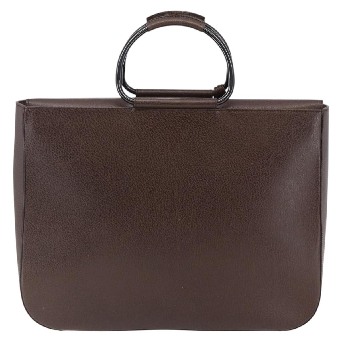 GUCCI Hand Bag Leather Brown Silver Auth bs29572