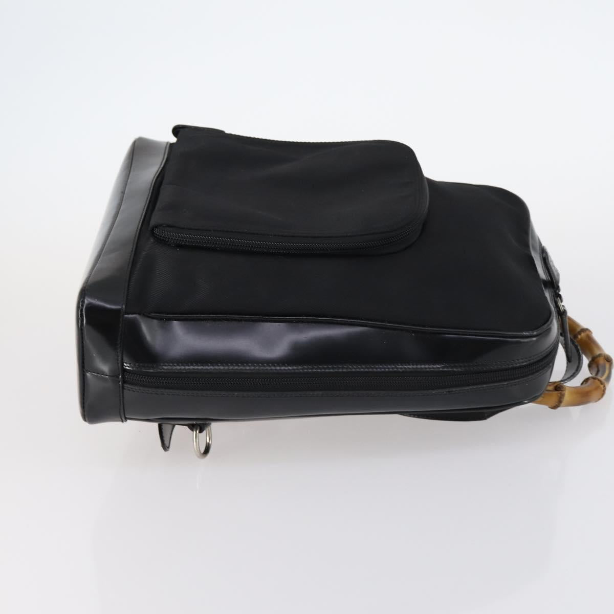 GUCCI Bamboo Backpack Nylon Enamel Black Silver 003 2058 0059 5 Auth bs29578