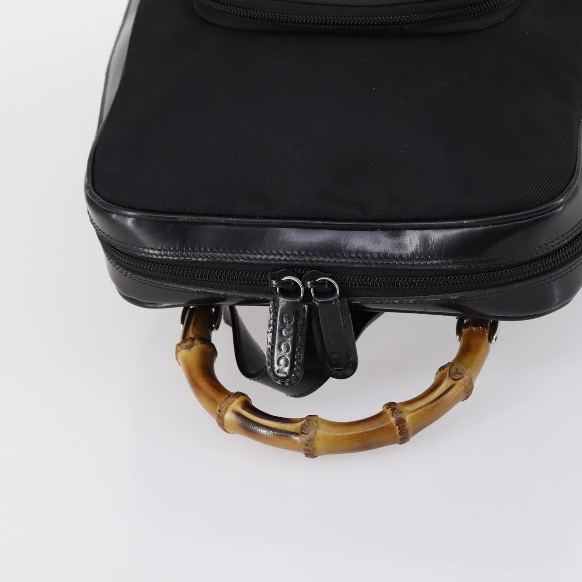 GUCCI Bamboo Backpack Nylon Enamel Black Silver 003 2058 0059 5 Auth bs29578