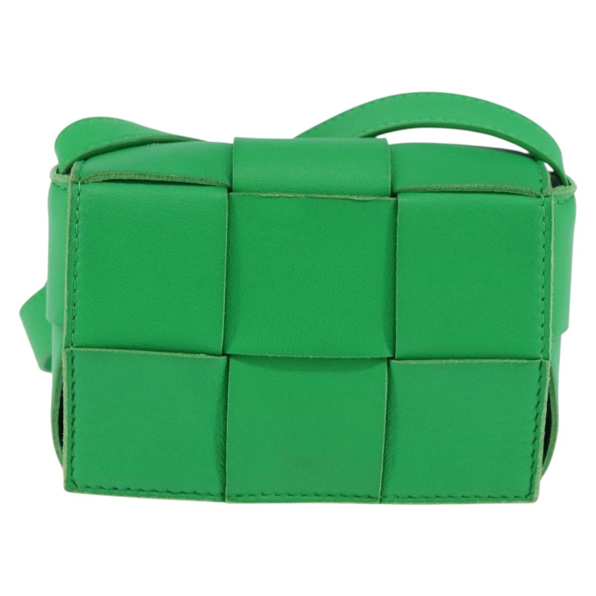 BOTTEGA VENETA MAXI INTRECCIATO candy Cassette Bag Leather Green Auth bs29580