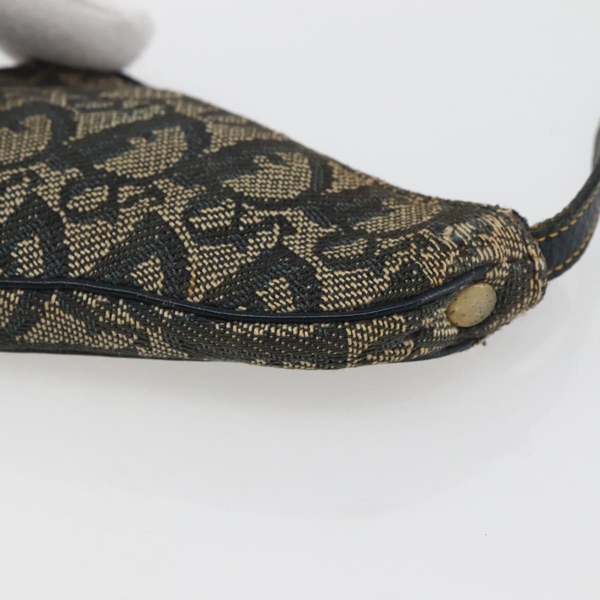 Christian Dior Trotter Canvas Saddle Coin Purse Navy Gold Auth bs29582