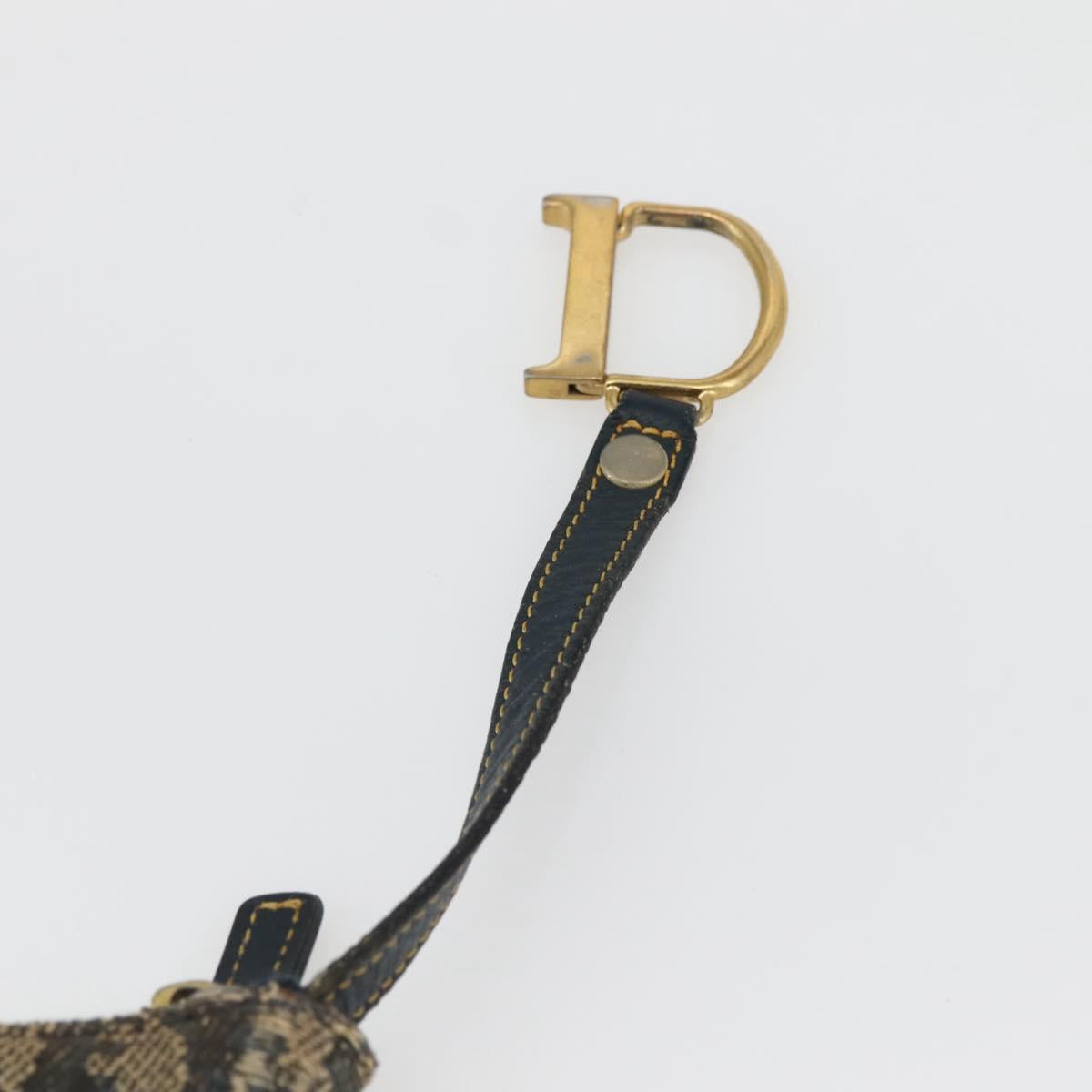Christian Dior Trotter Canvas Saddle Coin Purse Navy Gold Auth bs29582