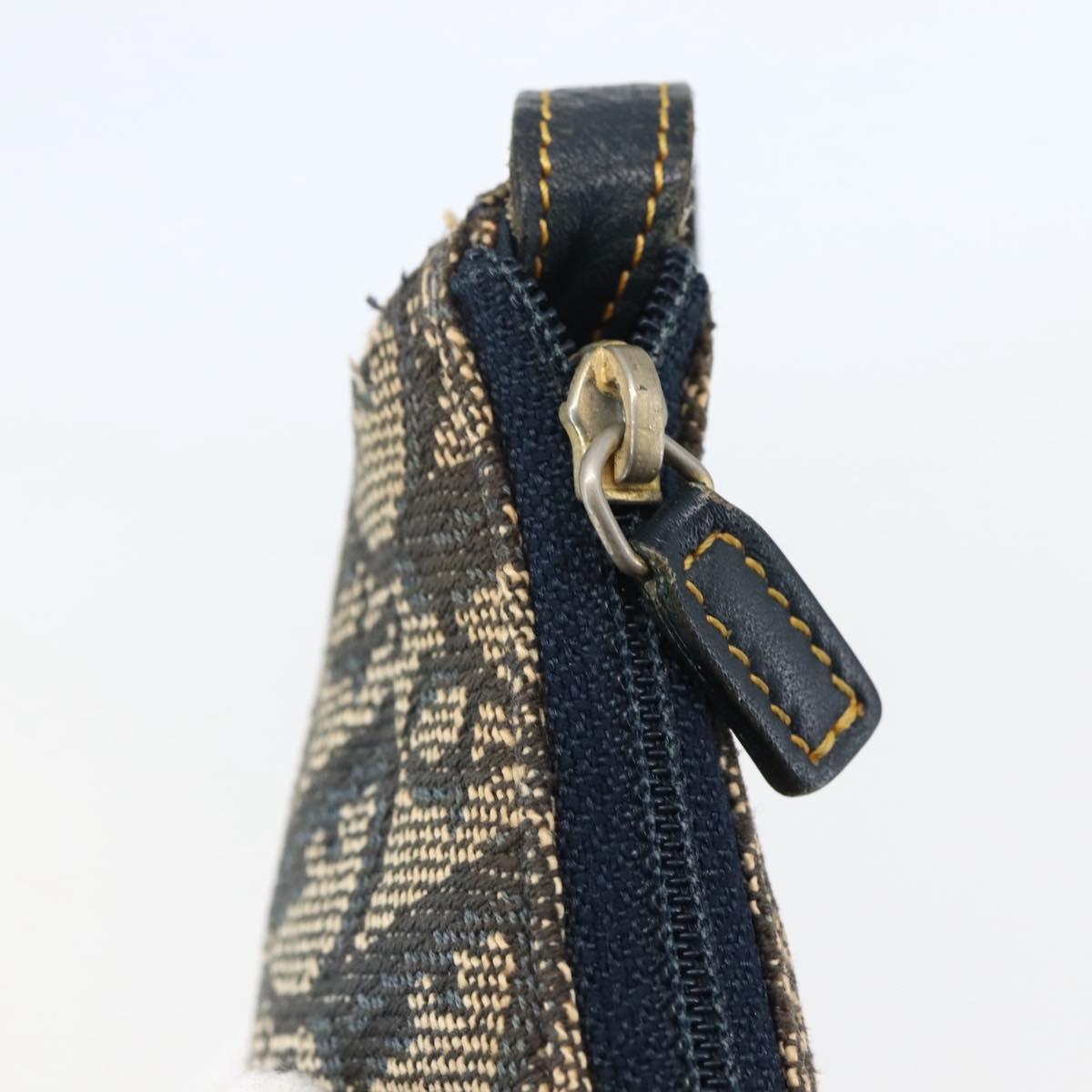 Christian Dior Trotter Canvas Saddle Coin Purse Navy Gold Auth bs29582
