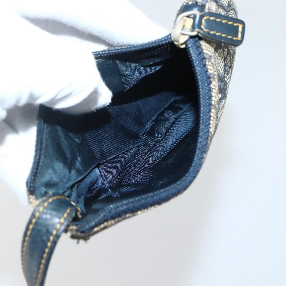 Christian Dior Trotter Canvas Saddle Coin Purse Navy Gold Auth bs29582