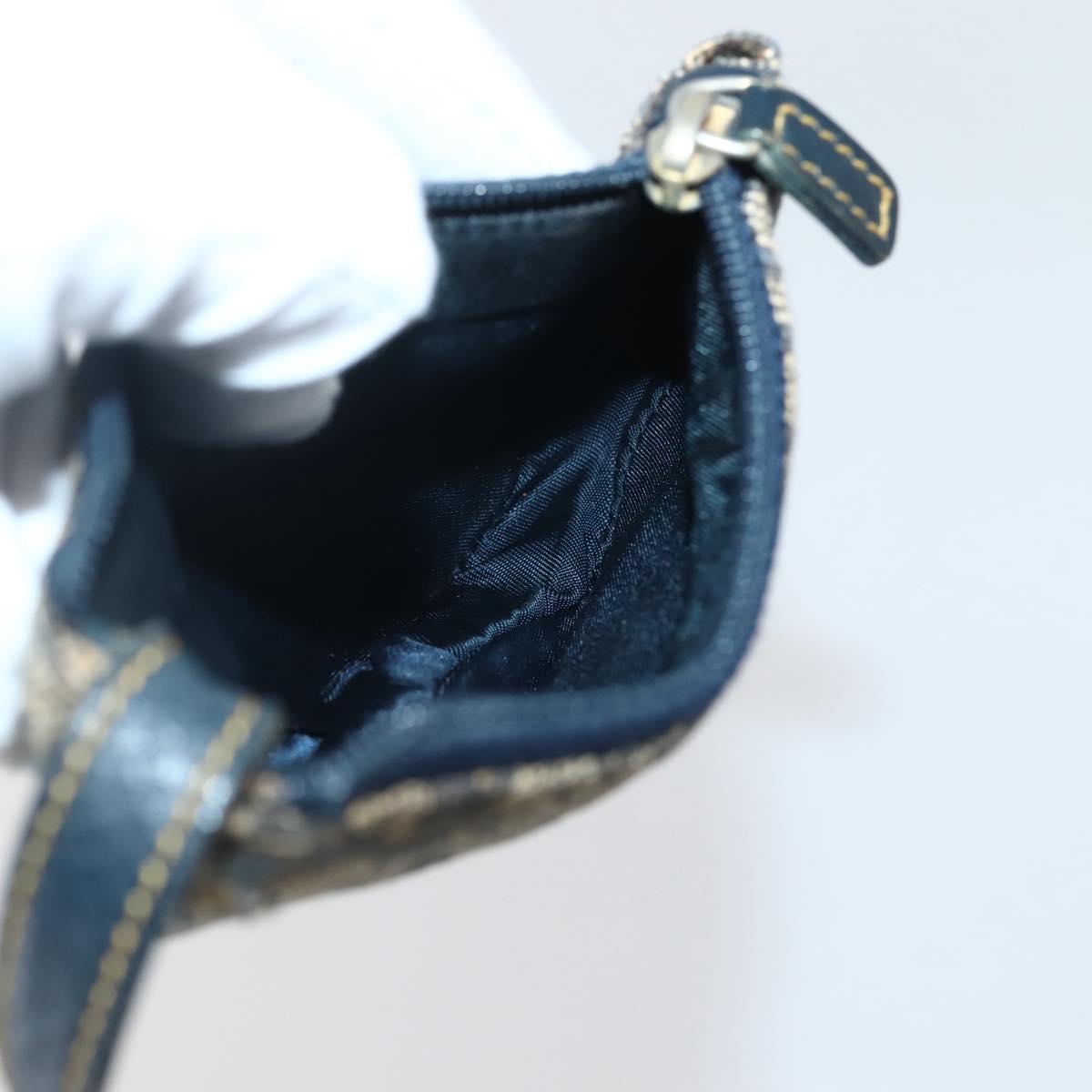Christian Dior Trotter Canvas Saddle Coin Purse Navy Gold Auth bs29582