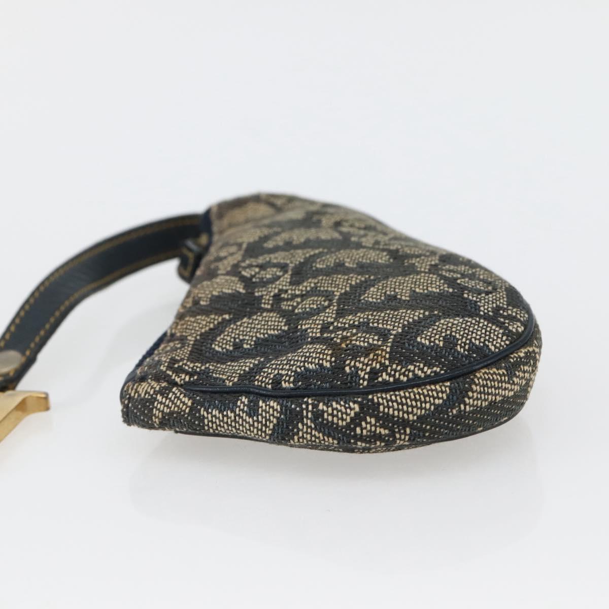 Christian Dior Trotter Canvas Saddle Coin Purse Navy Gold Auth bs29582